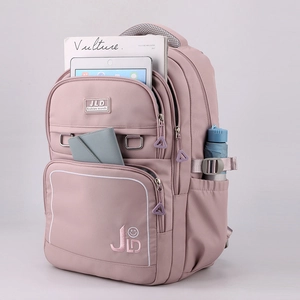 Pink waterproof travel backpack for students with large capacity and multiple compartments