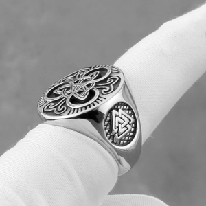 Vintage stainless steel Viking ring with Valknut and Celtic patterns for men