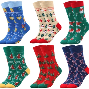 Christmas Socks Cotton Spandex Festive Jacquard Santa Snowman Tree Casual Crew Tube Unisex Adult Winter Holiday Gift