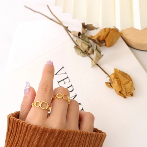 Geometric Square Hollow Open Ring Titanium Steel 18K Gold Plated Adjustable Minimalist Modern Fashion Jewelry For Women