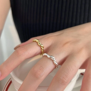 925 Sterling Silver Twisted Rope Braided Open Ring Adjustable Minimalist Korean Style Jewelry For Women