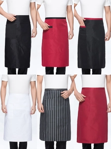 Selection of waterproof canvas half-aprons with side pockets in various colors and stripes