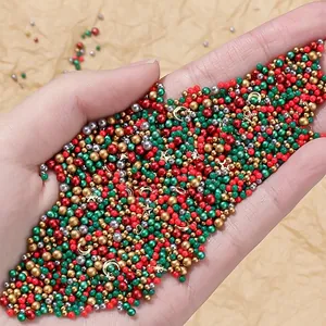 Christmas nail art charms kit with mixed colorful beads, golden moon and stars shapes