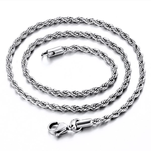 Minimalist silver stainless steel twist chain necklace with lobster clasp on white background