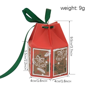 Red Christmas hexagonal gift box with dark green ribbon and size dimensions