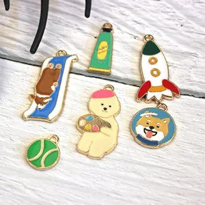 Alloy Enamel Cartoon Dog Astronaut Rocket Charms For DIY Jewelry Making Pendants Craft Accessories Cute Hand Made