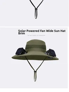 Détails des doubles panneaux solaires et ventilateurs sur chapeau à large bord