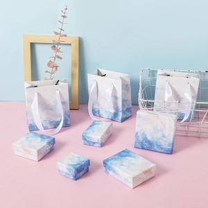 Watercolor Cloud Pattern Jewelry Box And Gift Bag For Necklace Earring Ring Paper Packaging Elegant Storage