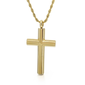 Collana con ciondolo a croce cilindrica in acciaio inossidabile dorato unisex con catena a fune