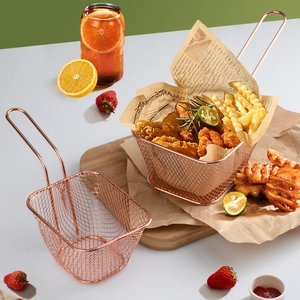 Mini Panier À Friture Acier Inoxydable Service Maille Présentation Des Aliments Passoire Pour Frites Snacks Manche Long Métal