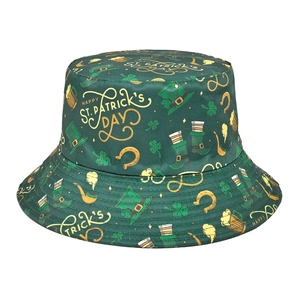 St Patrick's Day Bucket Hat Shamrock Clover Print Reversible Sun Protection Polyester Outdoor Festival Women Men Green