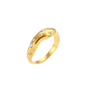 Minimalist 18K gold plated stainless steel irregular ring with sparkling zircon stones