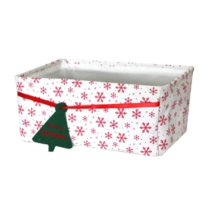 Christmas oxford cloth storage basket with red snowflake patterns and green tree tag
