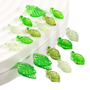 Translucent green acrylic leaf beads for DIY jewelry making with realistic vein texture