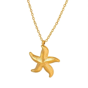 18K gold plated necklace featuring a realistic starfish pendant on a fine O-chain link