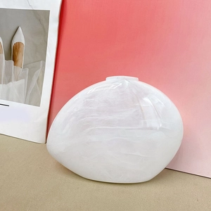 Creative marble white acrylic clutch bag in pebble shape with metal closure