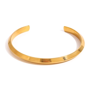 18K Gold Plated Stainless Steel Open Cuff Bracelet For Women Minimalist Geometric Polished Smooth Bangle Jewelry