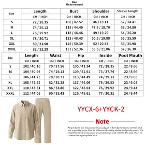 Tableau des tailles détaillé pour ensemble chemise et pantalon en lin pour hommes