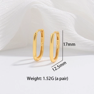 Minimalist gold S925 sterling silver rectangular hoop earrings with bamboo node design