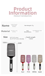Curved boar bristle hair brush set in five colors with PP and nylon styling bristles
