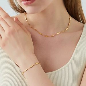 Gold Plated Stainless Steel Tennis Racket Necklace And Bracelet Niche Mesh Texture Oval Chain Jewelry For Women