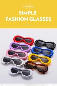 Detailed catalog of Y2K oval chunky frame sunglasses in nine vibrant candy colors