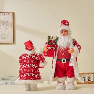 Standing Santa Claus figures in classic red outfit with gift bag for Christmas decor