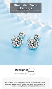 Detailed view of round zircon stud earrings with secure screw back ball closures