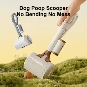 Portable Pet Poop Scooper ABS Plastic Long Handle Integrated Waste Bag Dispenser Dog Waste Picker Cleaning Tool Jaw Design