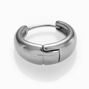 Polished silver 316L stainless steel twist huggie hoop earrings with reflective surface