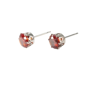 Deep red round zircon stud earrings with classic silver stainless steel six-prong setting