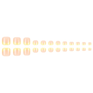 24pcs French tip press-on toenails with nude base and bright yellow arc design