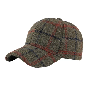 Retro moss green plaid tweed baseball cap for men and women with vintage checkered pattern