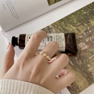 Minimalist 925 sterling silver beaded ring with zircon stone for women in gold finish