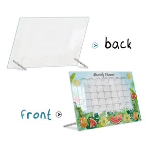 Front and back detail of acrylic desktop monthly planner with summer fruit pattern