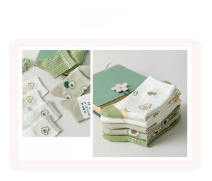 Detail of green cotton socks featuring cute avocado prints and geometric patterns