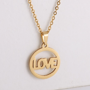Gold plated titanium steel necklace with circular LOVE hollow pendant jewelry piece
