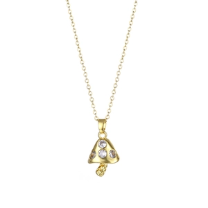 Gold mushroom pendant necklace with sparkling cubic zirconia on a delicate link chain