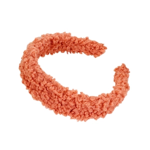 Cute orange lamb wool headband with soft teddy plush texture for women's autumn winter style