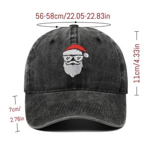 Washed dark grey baseball cap with embroidered Santa Claus wearing sunglasses design