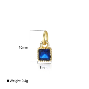 Detailed size view of square blue zircon pendant measuring 10mm height and 5mm width