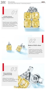 Detailed macro view of S925 silver stud earrings with square yellow high carbon diamonds