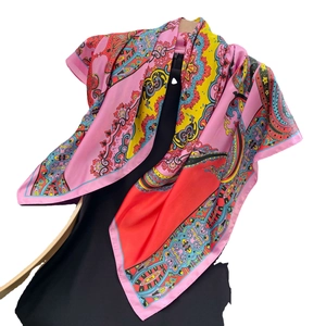 Elegant paisley floral faux silk square scarf for women featuring vibrant colorful patterns