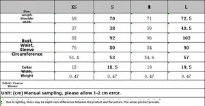 Size chart for textured sleeveless vest showing length, bust, and waist in CM