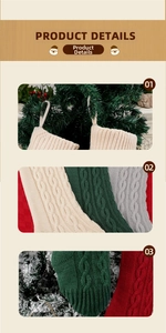Detail view of chunky knit Christmas stockings featuring cable patterns and hanging loops