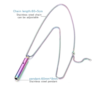 Rainbow stainless steel mindfulness whistle pendant with adjustable 60+5cm chain specs