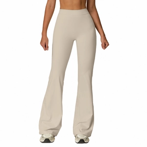 Pantaloni da yoga svasati beige a vita alta per donna, ideali per fitness e tempo libero