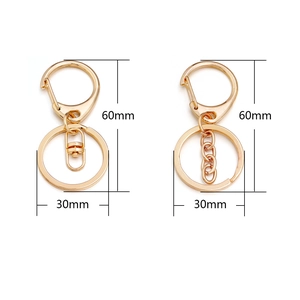 Three-piece set of golden alloy D-ring lobster clasp keychains with dimensions 60mm and 30mm