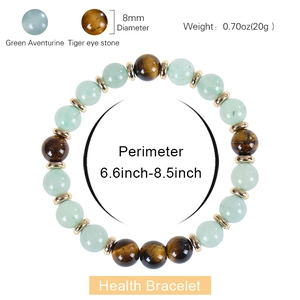 8mm Green Aventurine and Tiger Eye beaded health bracelet with golden metal spacers