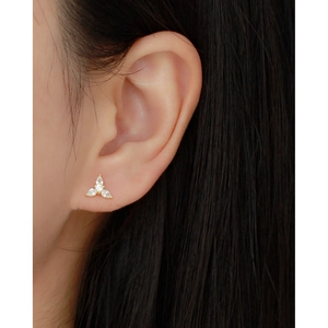 Elegant S925 silver stud earrings with golden marquise cubic zirconia in flower shape